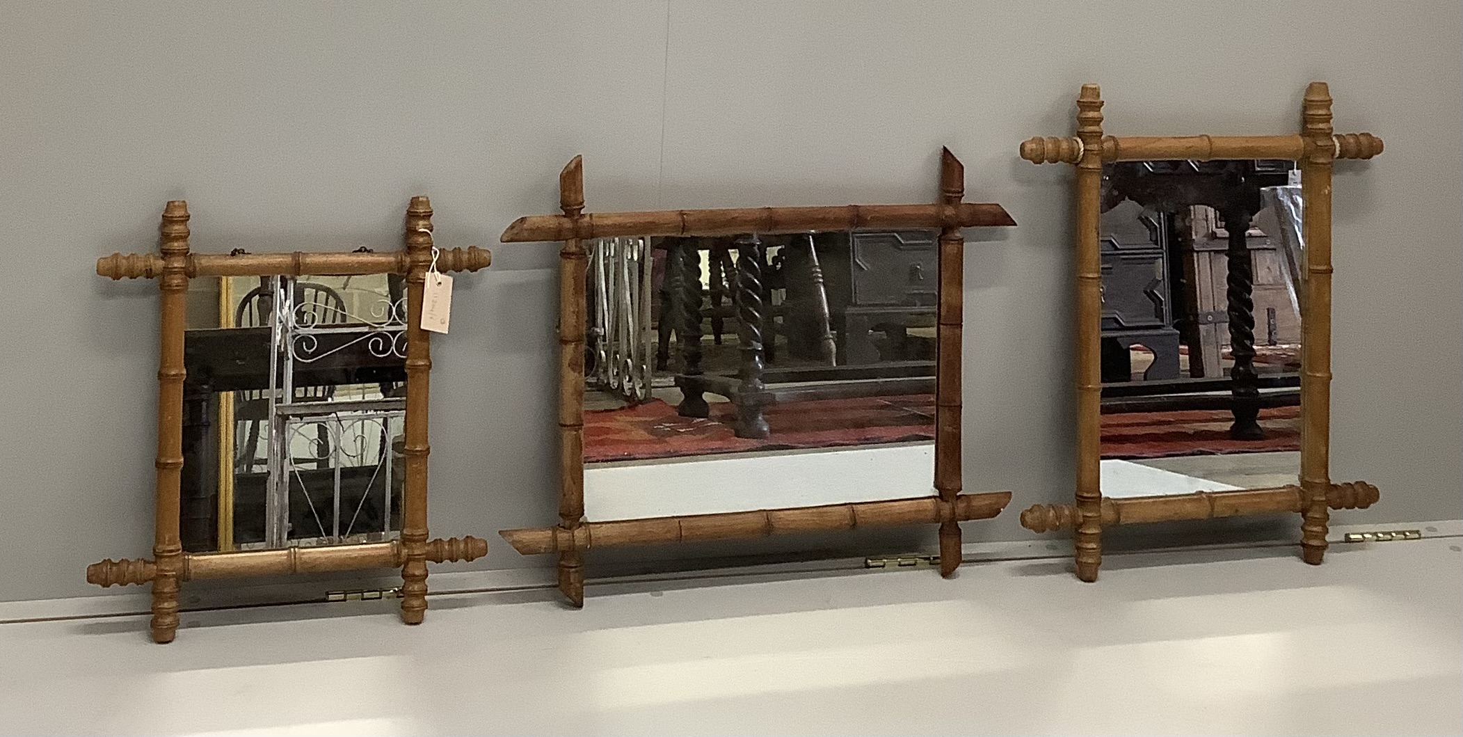 Three 19th century French faux bamboo rectangular wall mirrors, largest 55cm, height 66cm